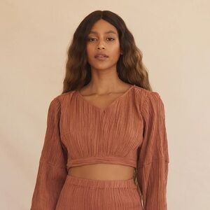 Savannah Marrow Sunnie Brown 100% Organic Cotton Handwoven Crop Top Size XS